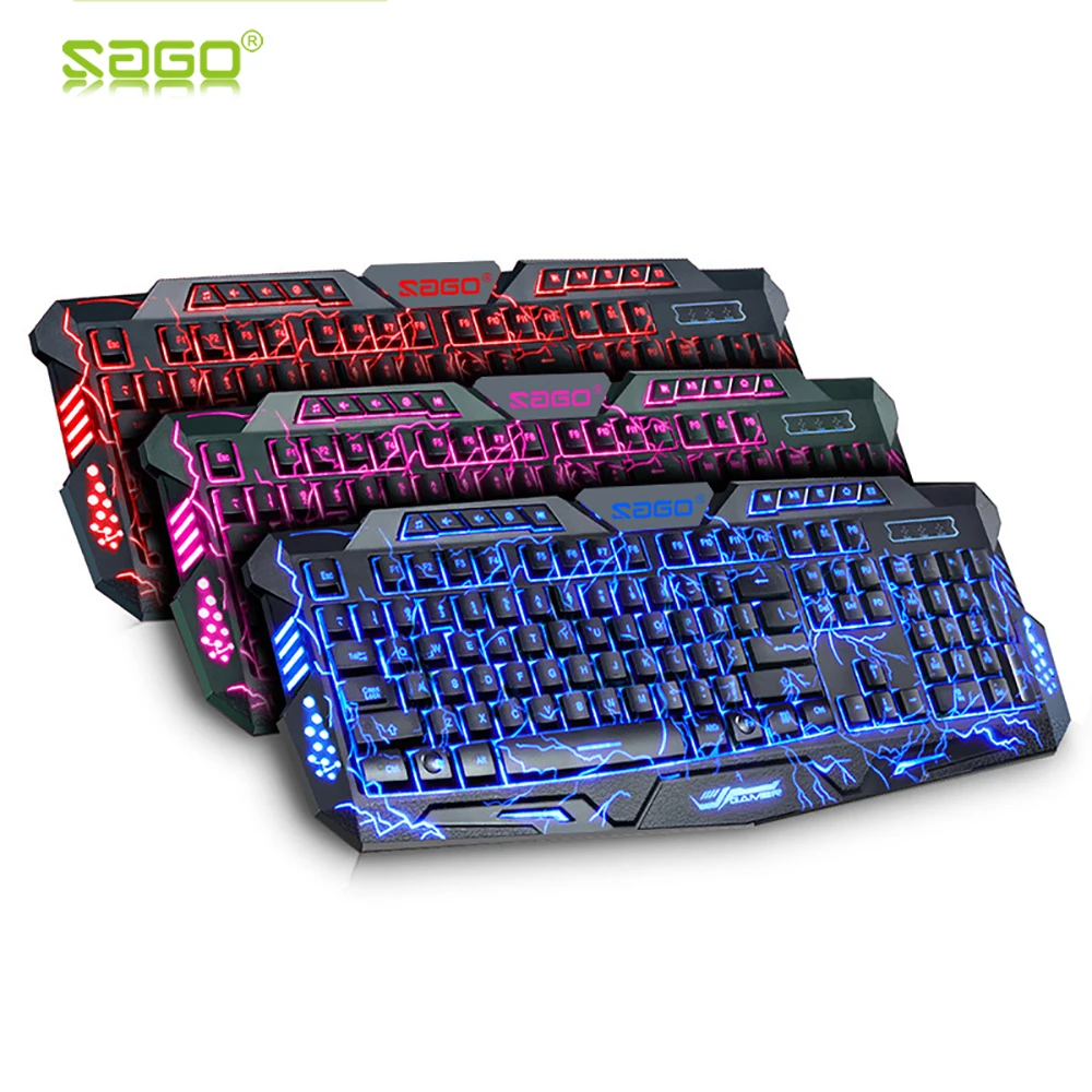 

RU Stock Sago Gaming Keyboard Russian keyboard english wired game keyboard Red/Purple/Blue LED 3 Color changable Backlit