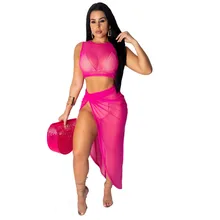 Adogirl Women Sheer Mesh Two Piece Set Sexy Dress Sleeveless Crop Top + High Slit Asymmetrical Maxi Skirt Night Club Party Dress Adogirl Women Sheer Mesh Two Piece Set Sexy Dress Sleeveless Crop Top + High Slit Asymmetrical Maxi Skirt Night Club Party Dress