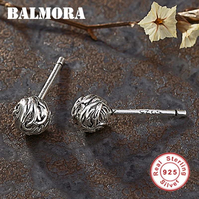 BALMORA, 925 пробы, серебряные, старое плетение, серьги-гвоздики с гортензией для женщин, подарок для леди, элегантные ретро милые модные ювелирные изделия Brincos