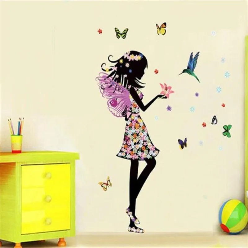 1 шт. практические Ангел Феи; бабочки; крылья Красивые разноцветные юбки для девочек наклейки на стену DIY Детская комната украшения Wandaufkleber 731