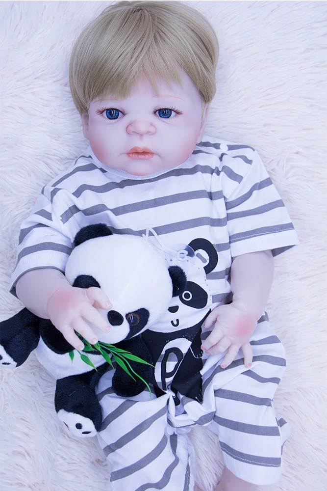 Кукла новорожденного ребенка 55 см высокого качества силиконовые куклы Малыши-мальчики с пандой плюшевые игрушки для девочек ro мальчик рождественские подарки игрушка