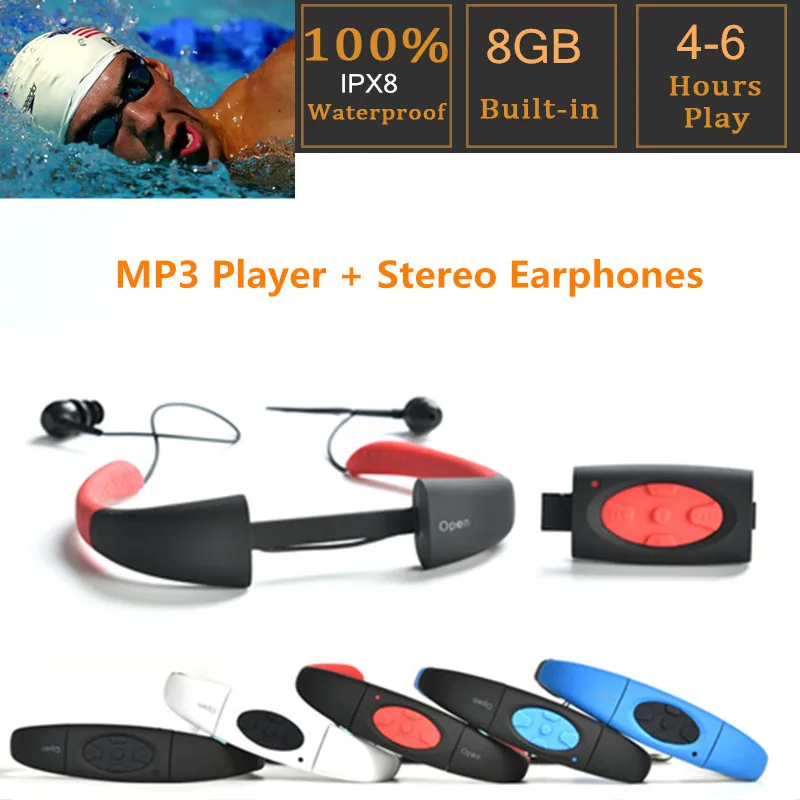 Гарнитура для подводного движения, MP3 музыкальный плеер, IPX8, водонепроницаемый, 8 ГБ, шейные стерео аудио наушники с FM для дайвинга, бассейна