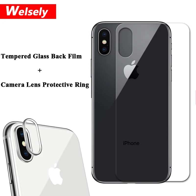 

Rear Tempered Glass Transparent Back Protective Film + Rear Camera Lens Protective Ring Cover for iPhone X ten 10 Accessories