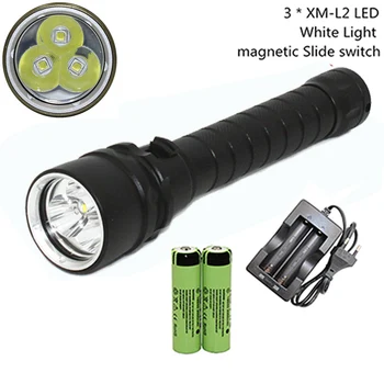 

Waterproof Dive Torch XM-L2 LED Diving Flashlight Underwater Flashlight Lamp + 18650 Battery + AC Charger