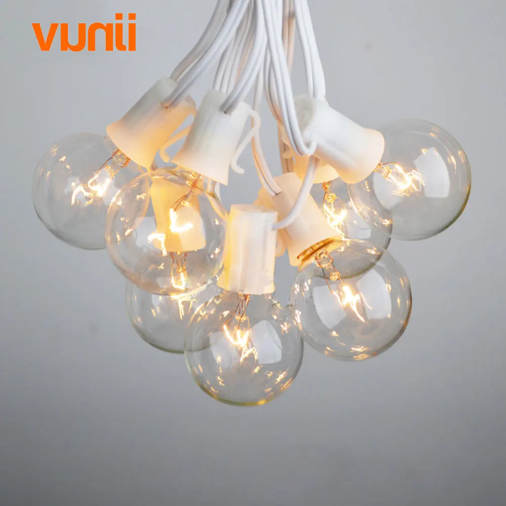 Luzes do Pátio Festa de Natal Quintal ao ar Luz da Corda Branco Cabo Globo G40 25 Limpar Lâmpadas Vintage Decorativa Livre Guirlanda 8 m 7 Globo G40 Luz Da Corda Festa de