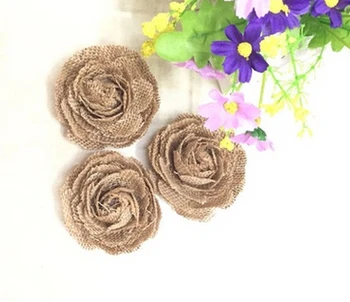 

300pcs 7cm Jute Hessian Flower Rose Handmade rustic Vintage Wedding Decoration Party Decoration Hat Craft DIY Accessories