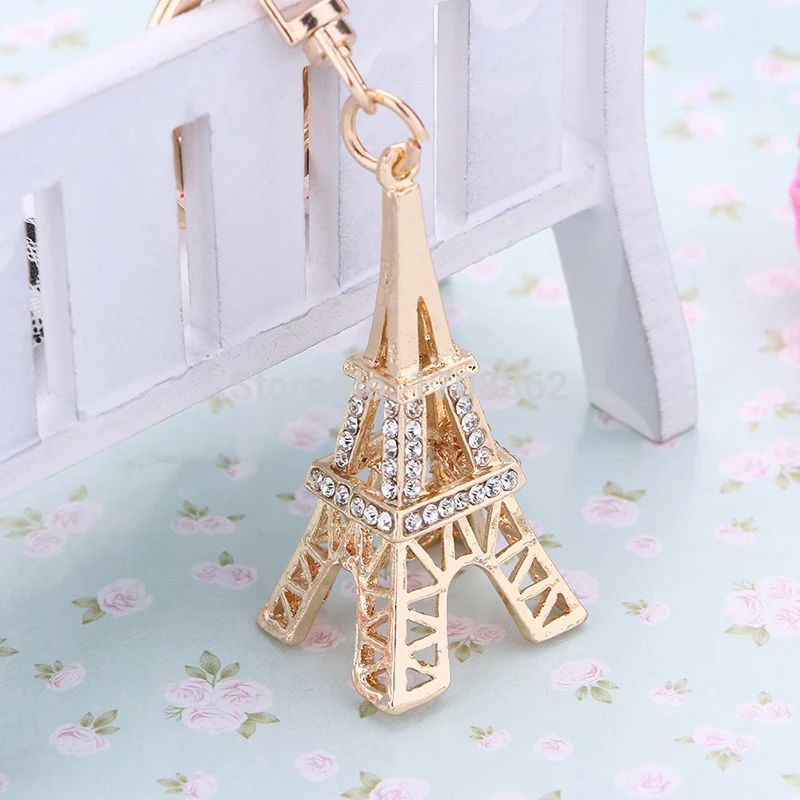 

Creative keychain!novelty Rhinestone Eiffel Tower bag Key chain rings Fashion women handbag key holder charm girl Jewelry gift