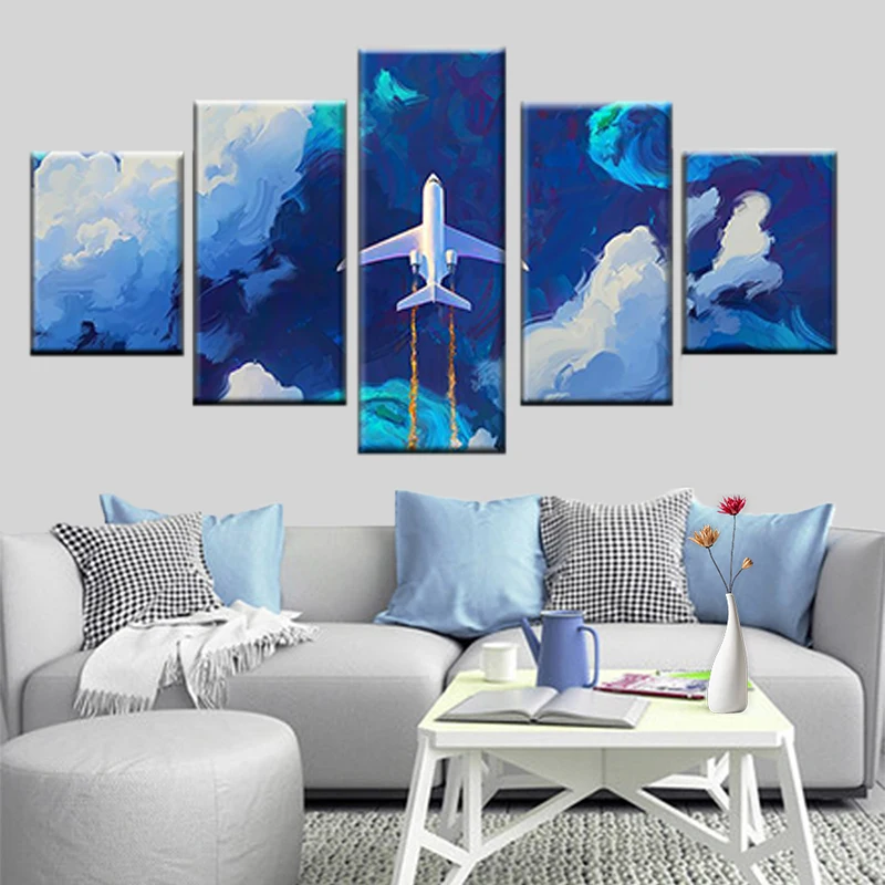

Modular oil painting frame wall art 5 panel aircraft picture modern printing canvas home decoration wall painting