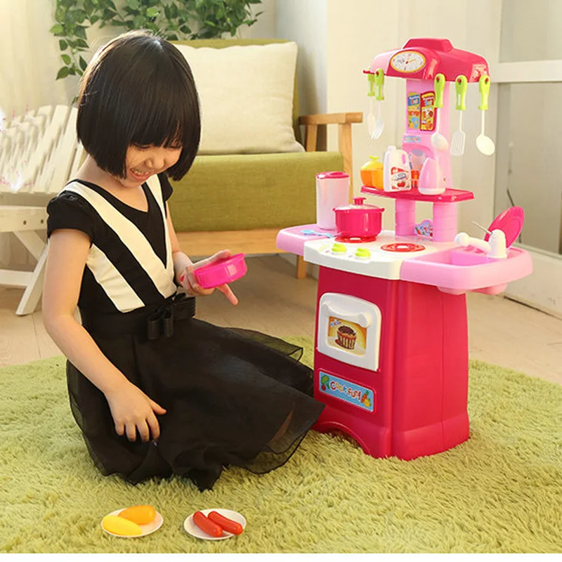 62cm Kids Kitchen Toys Set Cooking Table Real Life Cooker