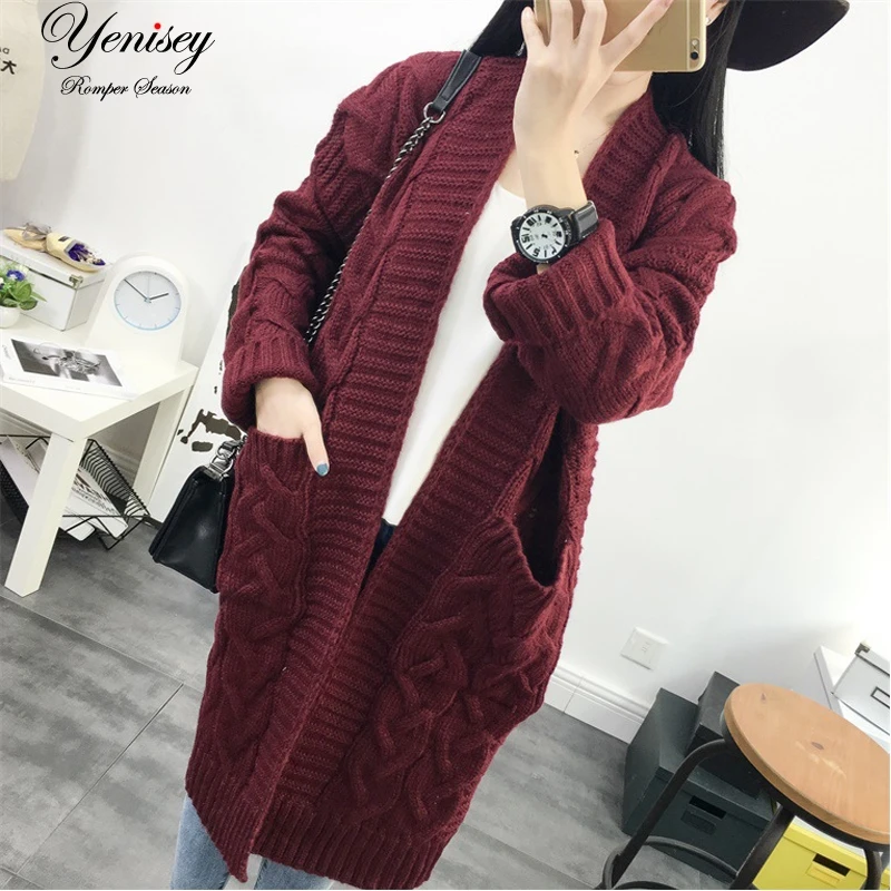 

winter new style thickening medium long knitted sweater coat, female Korean version loose large code leisure cardigan.