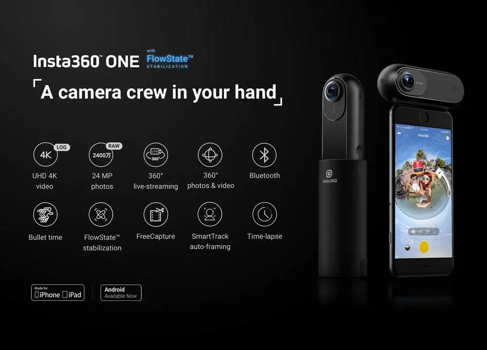 Insta360 ONE 360 Камера спортивная экшн видеокамера VR панорамная камера 24 МП(7 K) Фото 4K видео для iPhone все серии