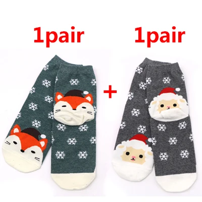 1/2 пары, милые носки с рождественскими рисунками теплые зимние хлопковые носки с лосем, снеговиком и лисой подарок на год, короткие носки с забавным рисунком для девочек - Color: 2Pairs