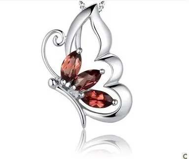 

natural amethyst gem pendant S925 silver Natural sapphire garnet Pendant Necklace trendy Elegant lovely butterfly women jewelry