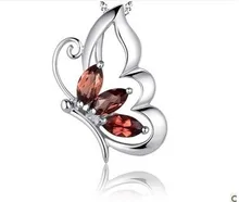 natural amethyst gem pendant S925 silver Natural sapphire garnet Pendant Necklace trendy Elegant lovely butterfly women jewelry
