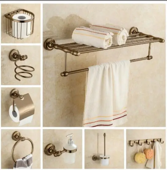 Aluminum bathroom accessories set antique towel bar glass shelf toilet brush holder papar holder wall mounted bath hardware set