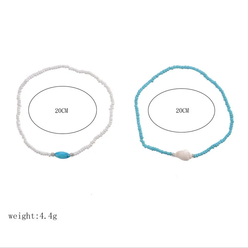 NEWBUY 2pcs/Set Blue/White Color Beads Ankle Bracelet Hot Sale Natural Shell Anklets For Women Bohemian Jewelry Wholesale