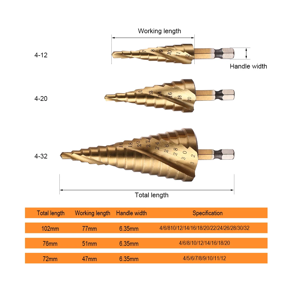 Jelbo 3pcs Cone Drill Step Drill Bits 4-12/20/32mm High Speed Steel Step Drill for Metal Woodworking Titanium Step Bit Jelbo 3pcs Cone Drill Step Drill Bits 4-12/20/32mm High Speed Steel Step Drill for Metal Woodworking Titanium Step Bit