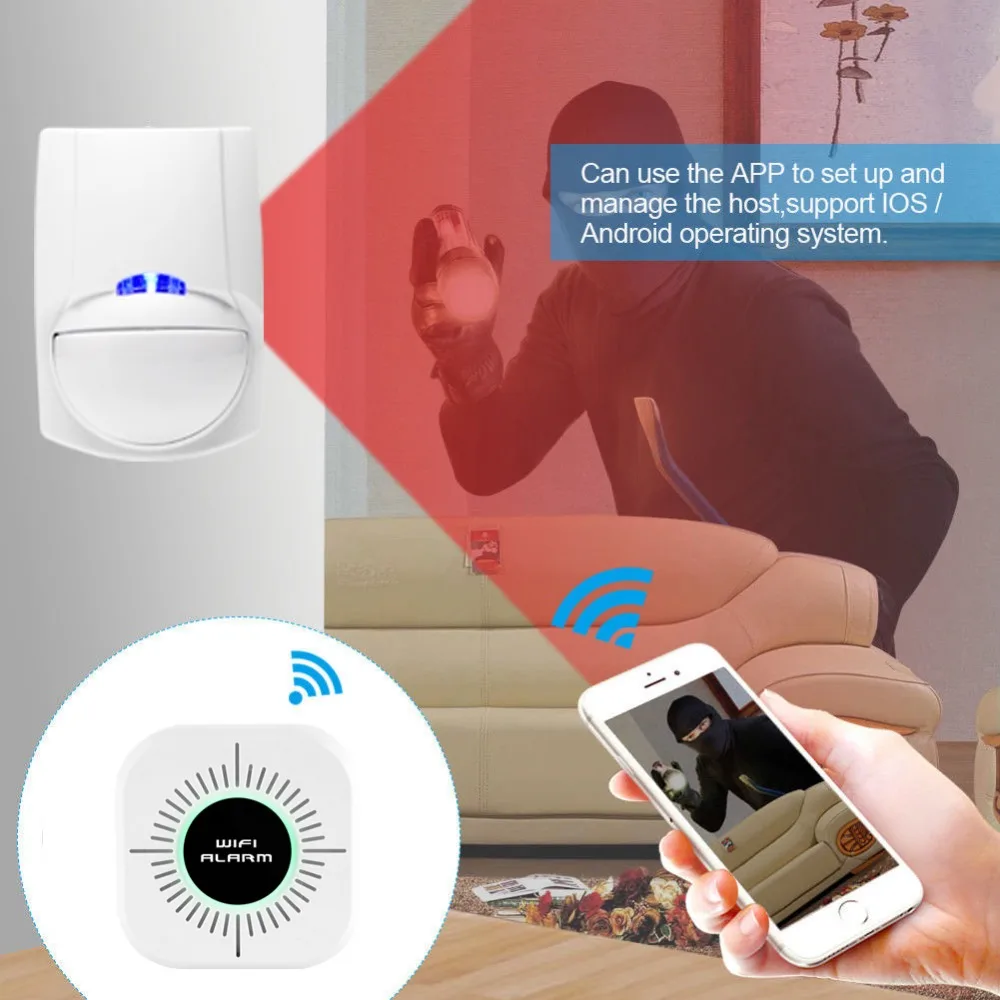 Wi-fi сигнализация для дома домашняя сигнализация наборы приложение управление Android IOS Домашняя безопасность безопасная система с PIR сенсор детектор открытия двери и окна сигнализации сенсор