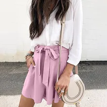 Женские шорты с высокой талией, шорты с поясом-бабочкой, женские летние трапециевидные Свободные повседневные однотонные шорты, Mujer Femme Feminine#612