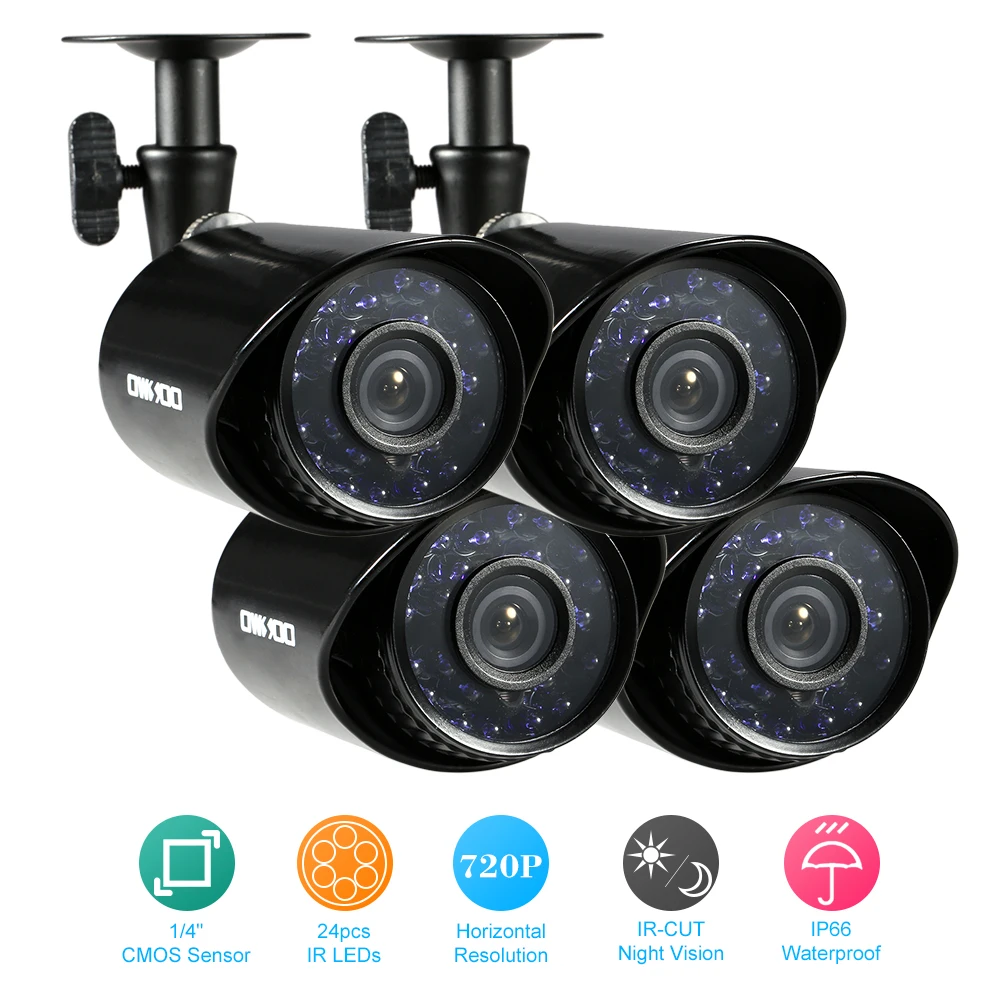 OWSOO 4*720P Outdoor/Indoor Bullet Security CCTV Camera + 4*60ft