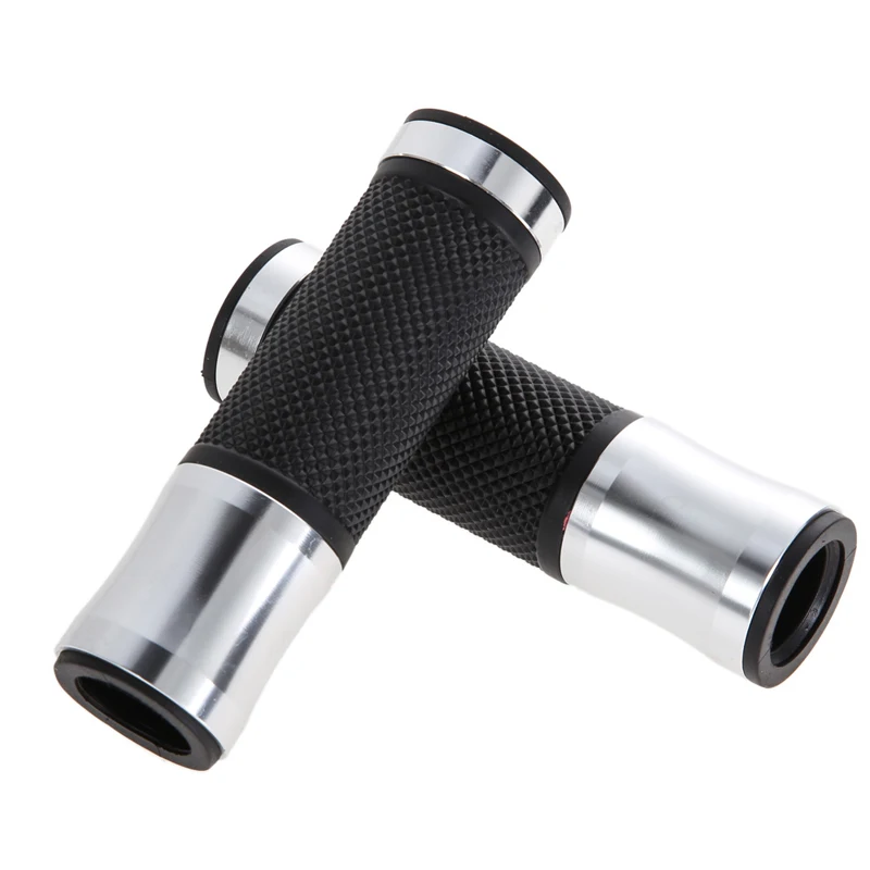 Free-Shipping-One-Pair-Silver-Motorcycle-Aluminum-Rubber-Gel-Hand-Grips-for-7-8-Handle-Bar