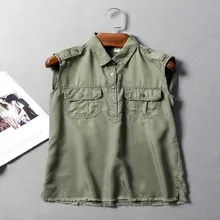 Body Real Blusas Blouse Sale 2017 New Handsome Shirt Uniforms Windsy Badges Double Pockets Tencel Collar Summer Vest Army Women