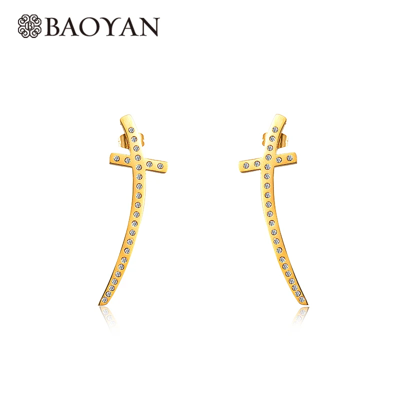 

BAOYAN 316L Stainless Steel Cute Girls Gold Color Crystal Cross Drop Earrings for Women Valentine's Day Gift Sale 0