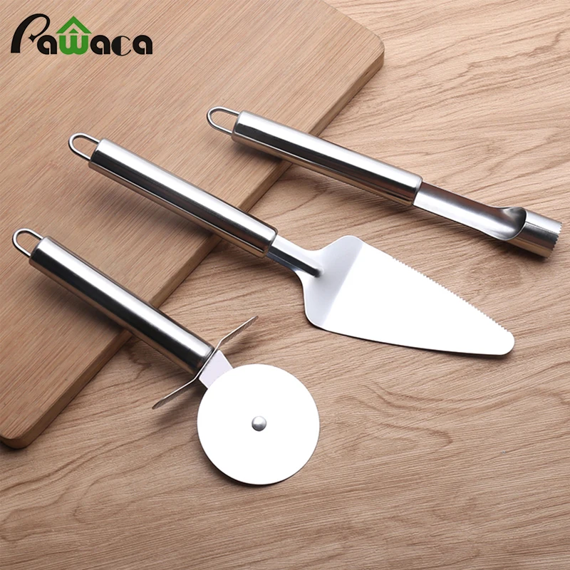 3 Pcs/Set Pizza Cutter Pizza Shovel Pie Cake Server Pizza Wheel Slicer
