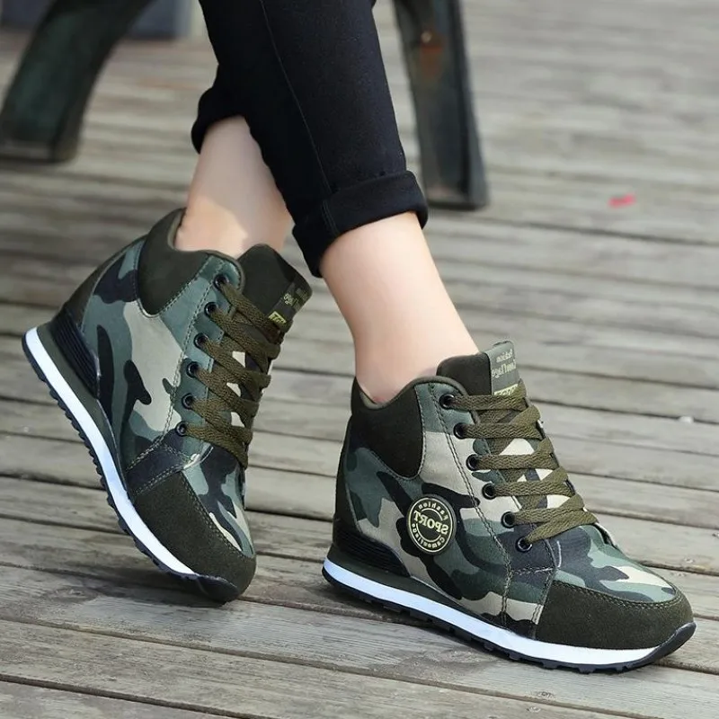 

Camouflage Women Sneakers High Heels Army Fashion Casual Shoes Woman Wedge Sneakers Height Increasing Platform Shoes