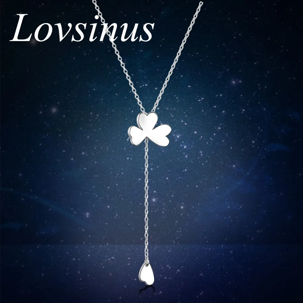

100% Solid 925 Sterling Silver Lucky Four-Petal Flower Dangle Pendant Necklace Silver Classic Box Chain 45cm + 5cm Long Chain
