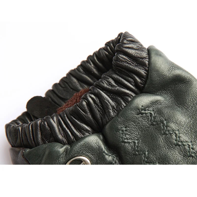 Genuine Leather Gloves Male Imported Lambskin Short Style Locomotive Plus Velvet Thicken Warm Touchscreen Man's Mittens EL116NC1