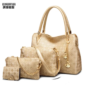 

KIHUN Composite Bag Handbags for Women Bag Set 4pcs High Quality Pu Leather Handbag Floral Shoulder Messenger Bag 2018 New Bolsa