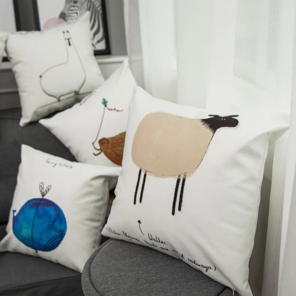 Nordic Style Cushion's Cover Cute Animals Pillowcase Soft Lint Sofa Bed Home Decorative Throw Pillow Cover Funda Housse Cushion