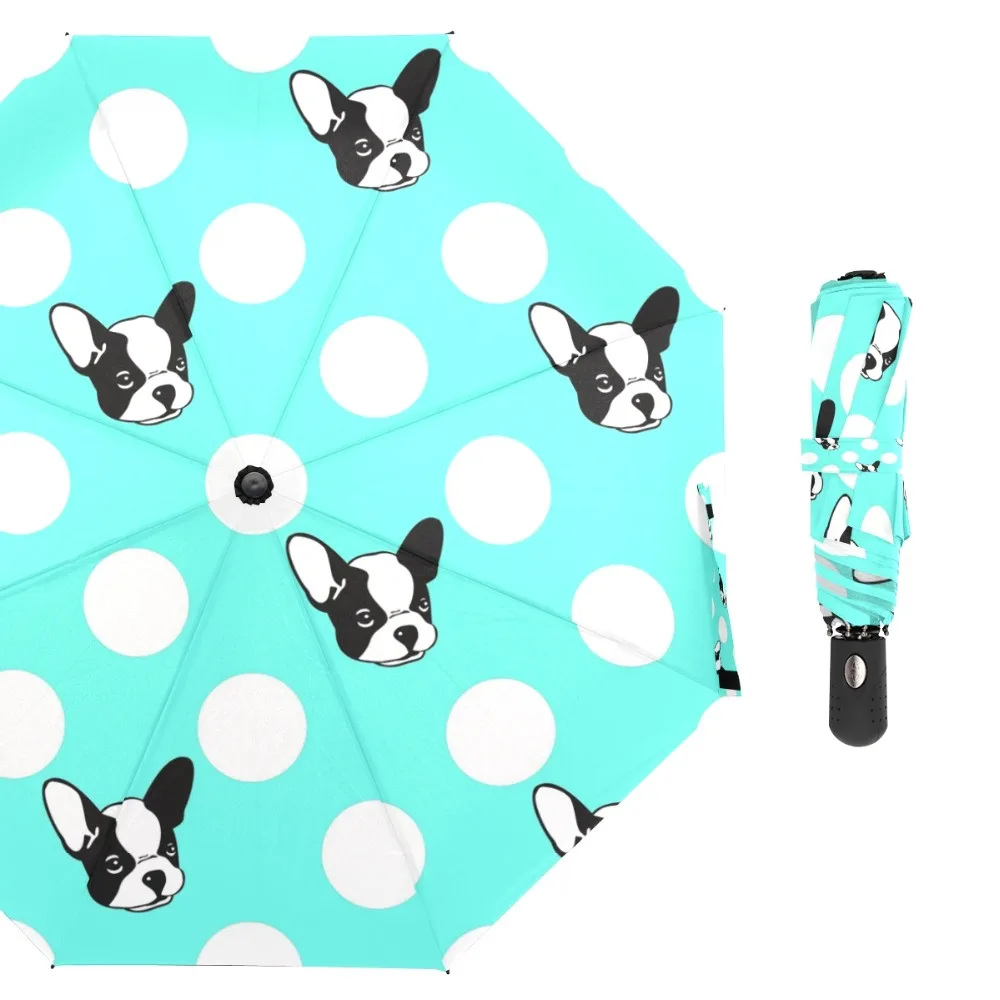 

Susino Blue White Dog Windproof Umbrellas Fully-automatic Open Metal Pongee Compact Three-folding Umbrella