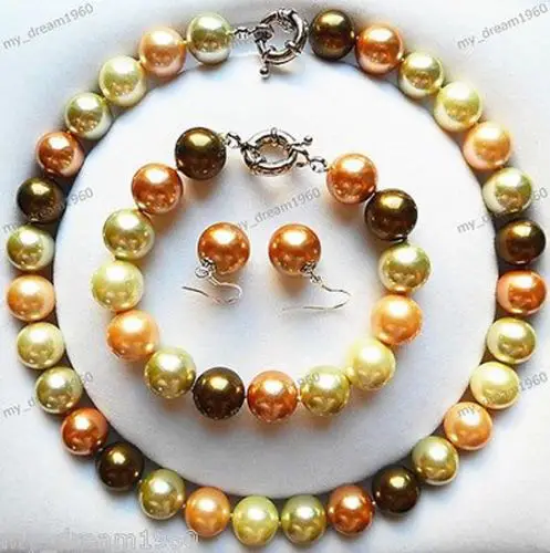 

Free shipping New style Natural noble jewelry>>>>Big 14mm Multi-Color South Sea Shell Pearl Necklace Bracelet Earrings Set