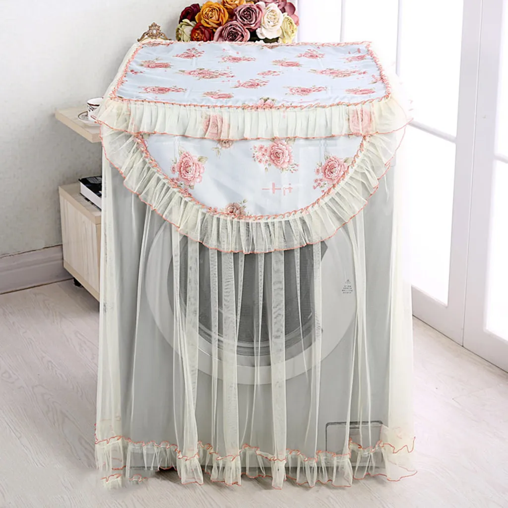 Lace Ruffle Floral Washing Machine Dust Cover Protection Front Durable Soft Home