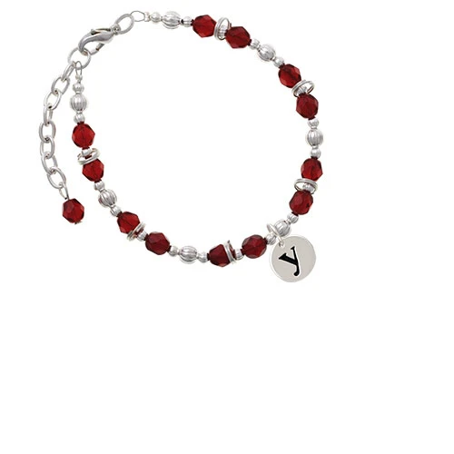 Silvertone Disc 1/2'' Initial - y - Maroon Beaded Bracelet