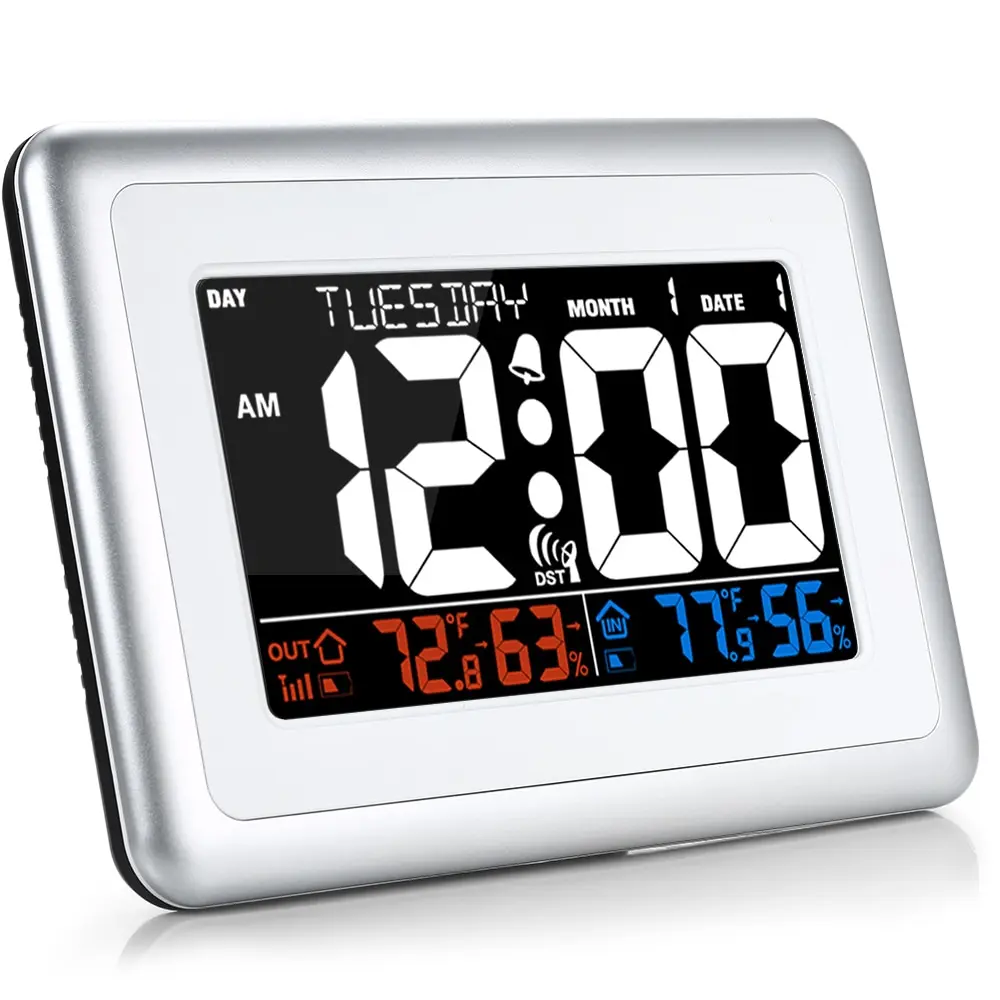 

WWVB Alarm Clock Temperature and Humidity Meter Weather Forecast Station Indoor and Outdoor Thermometer Temperature