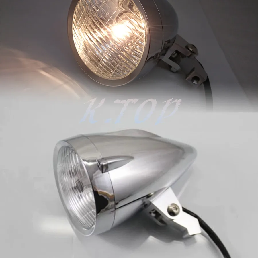 New Motorcycle ABS Chrome Bullet H4 Halogen Headlight For Harley Custom