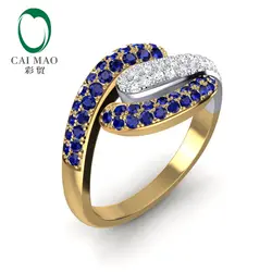 Caimao 14 К Многотональная золото 0.65ct синий сапфир и 0.27ct бриллиантами обручальное кольцо