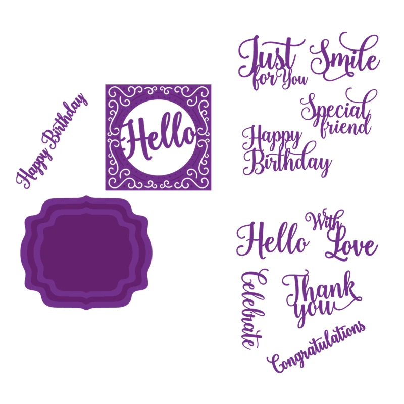 &quotHello&quot &quotSmile&quot &quotHappy birthday&quot Words Frame Metal Cutting Dies for Scrapbooking DIY Album Paper Card Making Decoration New