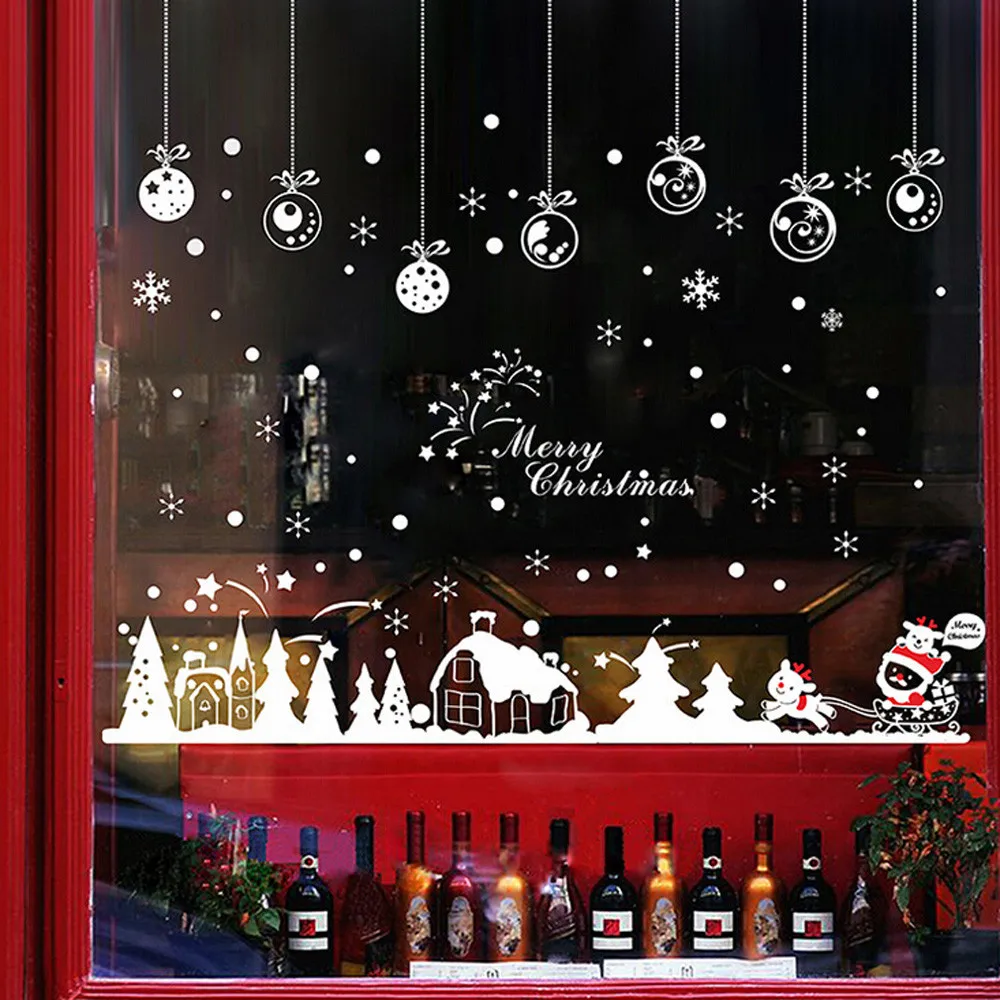 

Christmas Cabin Wall Stickers Removable Art Vinyl Self Adhesive Window Showcase Wall Stickers Home Room Decal Decoration