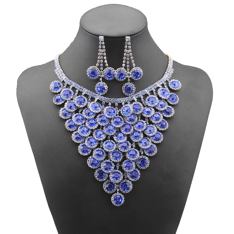 

Luxury Wedding Bridal Jeweley Set Friar Blue Crystal Zircon african beads jewelry set Earring&Necklaces Anniversary Gift N109