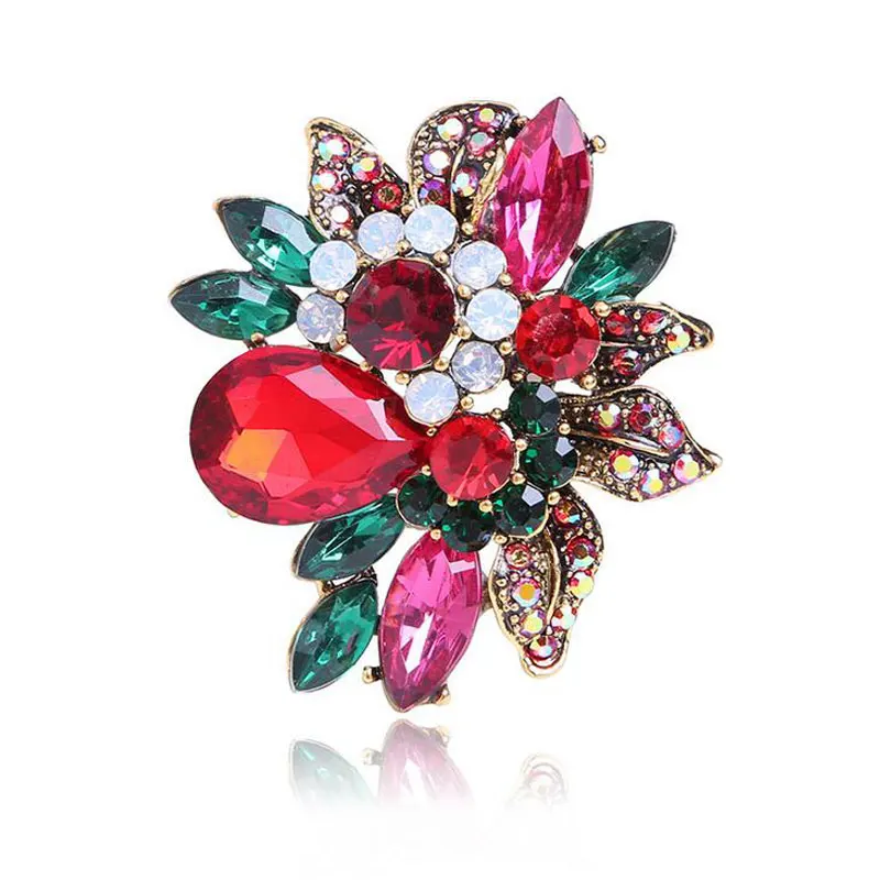 

Krazylee Big Red Green Color Crystal Flower Brooch Pins Wedding Bouquet Brooches Pin New Summer Dress Jewelry Accessories E823