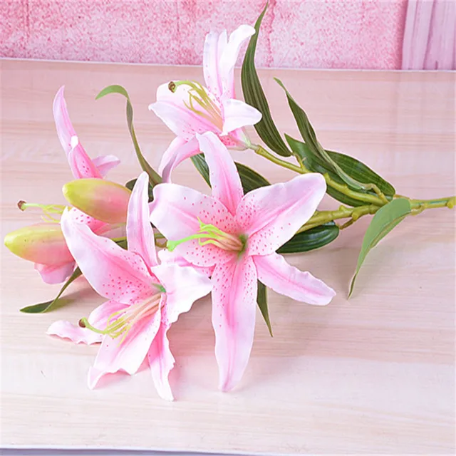 5PCS/lot 6 Heads Lily Flower Artificial Lilies Bouquet Real Touch