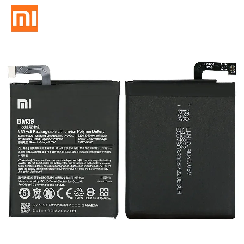 Оригинальный аккумулятор Xiaomi 6 BM39 3350 мАч для Mi Mi6 высококачественный Сменный