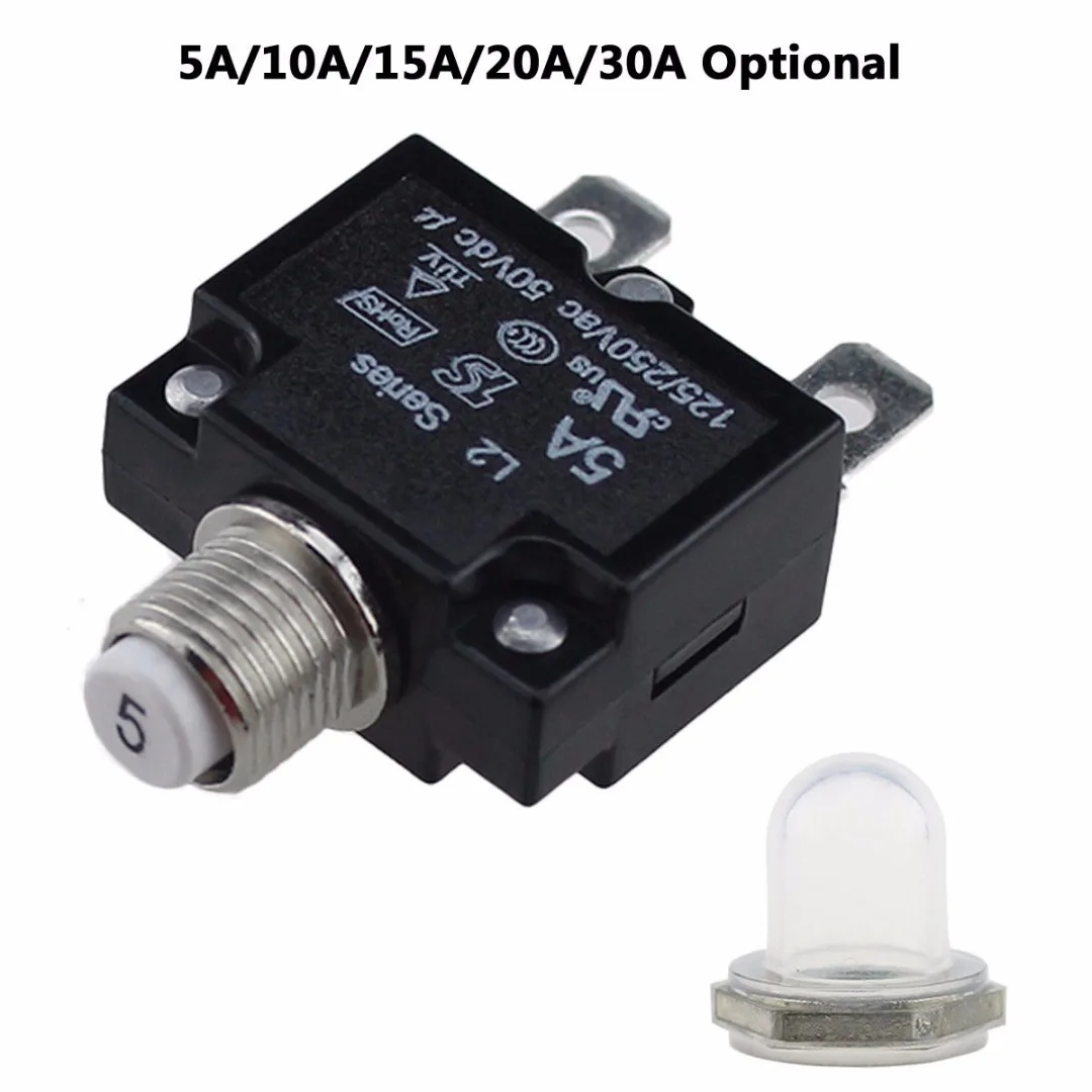 1pc Mini Circuit Breaker 12/24V Push Button Resettable Thermal Circuit Breaker Panel Mount 5-30A Auto Marine Replacement Parts