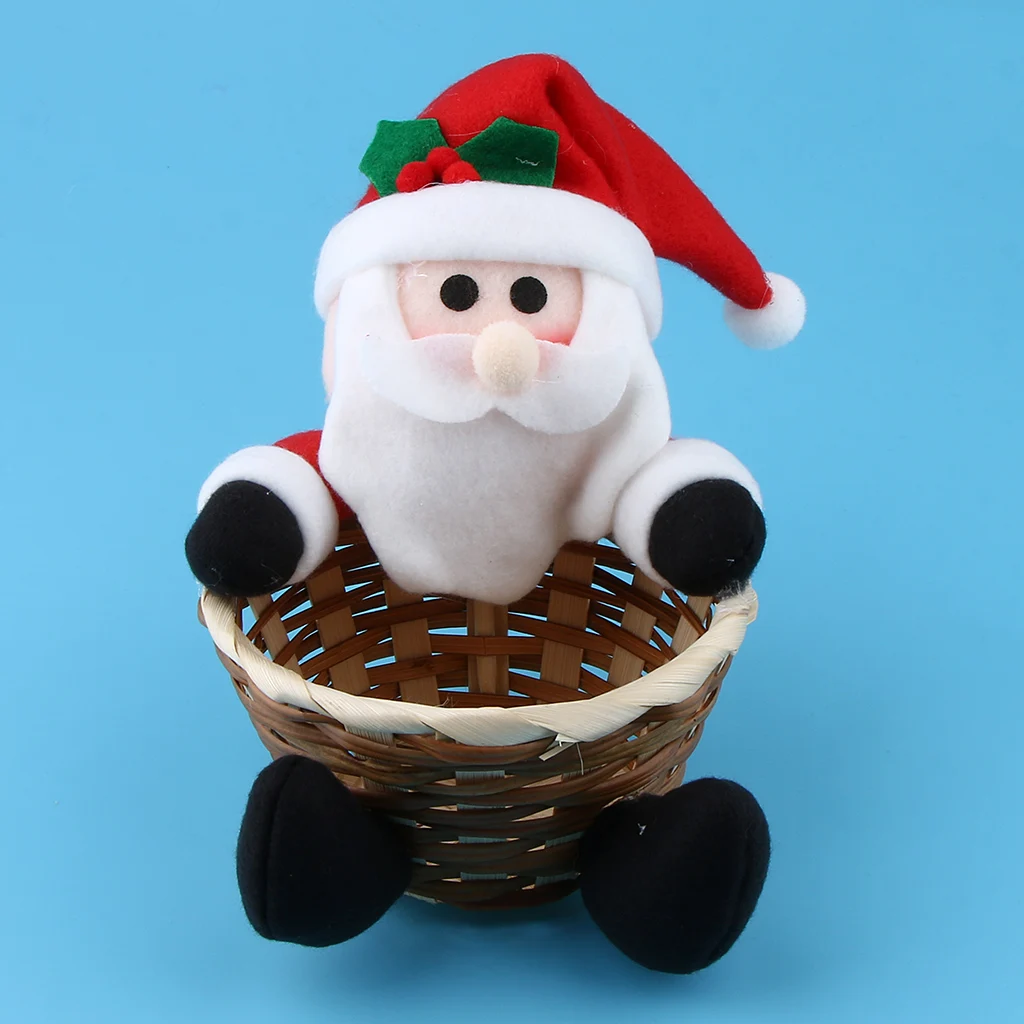 

Merry Christmas Candy Storage Basket Cookie Chocolate Sweets Toy Bamboo Gift Holder Xmas Home Desktop Decor