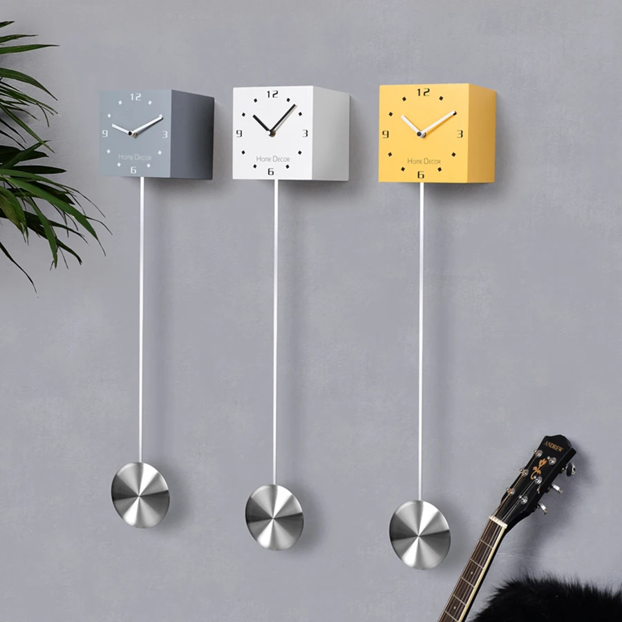 Желтая стена в современном минималистическом стиле часы с маятником бесшумные скандинавские деревянные часы лицо креативный Европейский Klok часы для декора стен 50w018