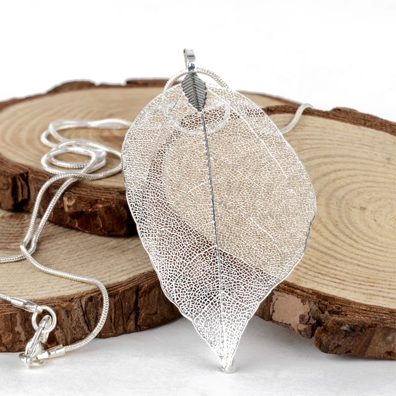 Vintage Leaves Earrings Necklaces Shellhard Long Natural Real Dipped Leaf Leaves Dangle Earring Ethic Women Jewelry 4Colors